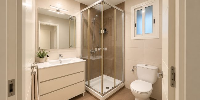 Baño moderno con ducha de cristal