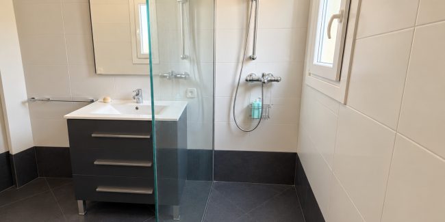Baño moderno con ducha y lavabo (2)